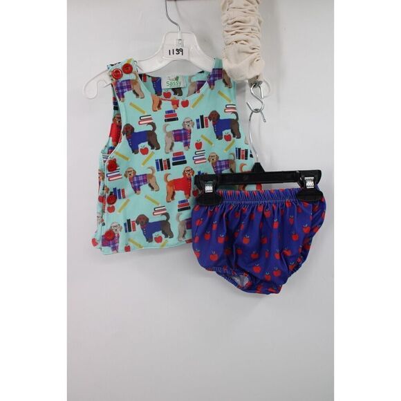 SASSY STITCHES DIAPER SET OUTFITS BOOKS PENCILS & DOGS 9M - Picture 1 of 11